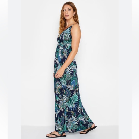 Blue/Green tropical leaf maxi dress - Picture 5 of 6